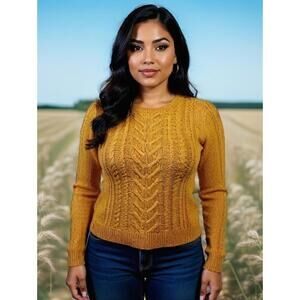 Old Navy Women Sweater Long Sleeve Crew Neck Yellow Cable Knit SZ M academia